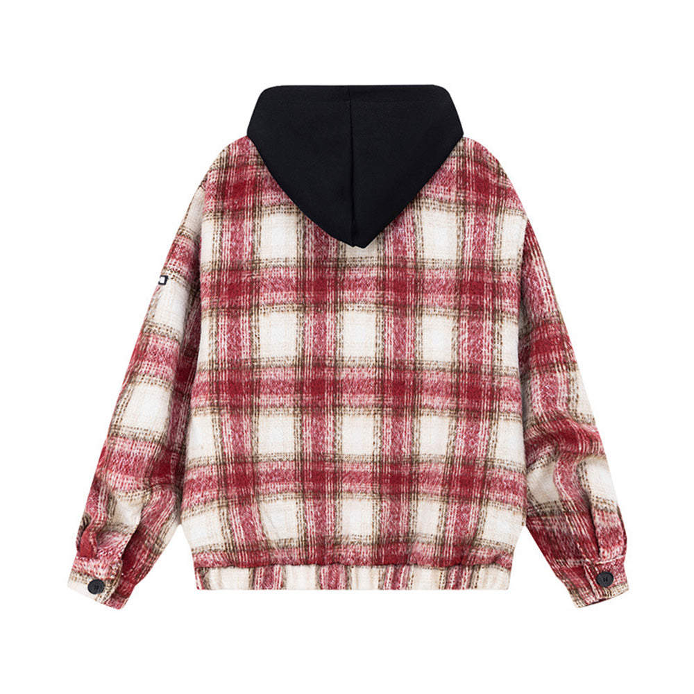 American Plaid Woolen Hooded Jacket