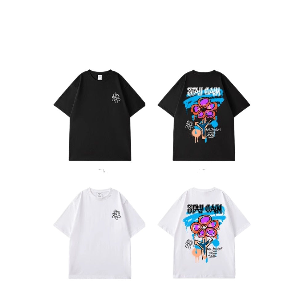 Street Philanthropist Flower Graffiti Short Sleeve T-Shirt