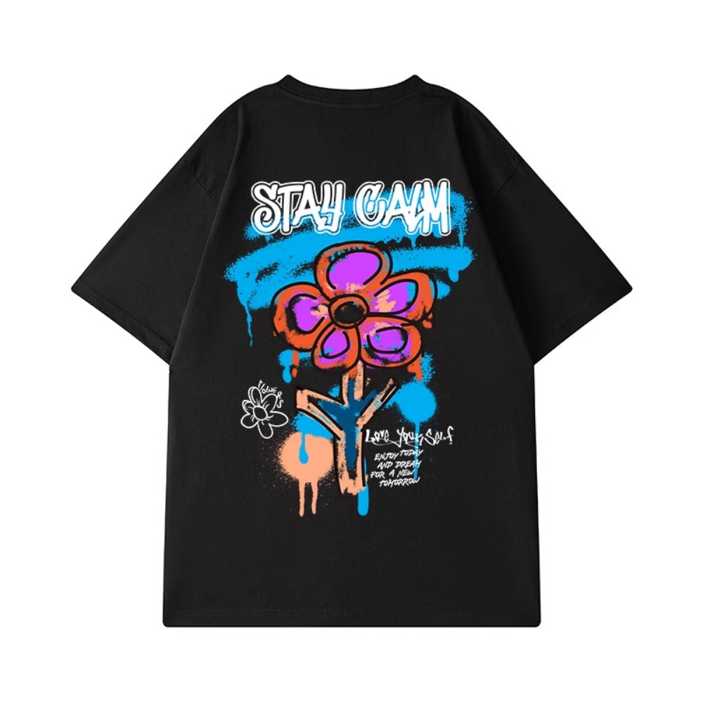 Street Philanthropist Flower Graffiti Short Sleeve T-Shirt