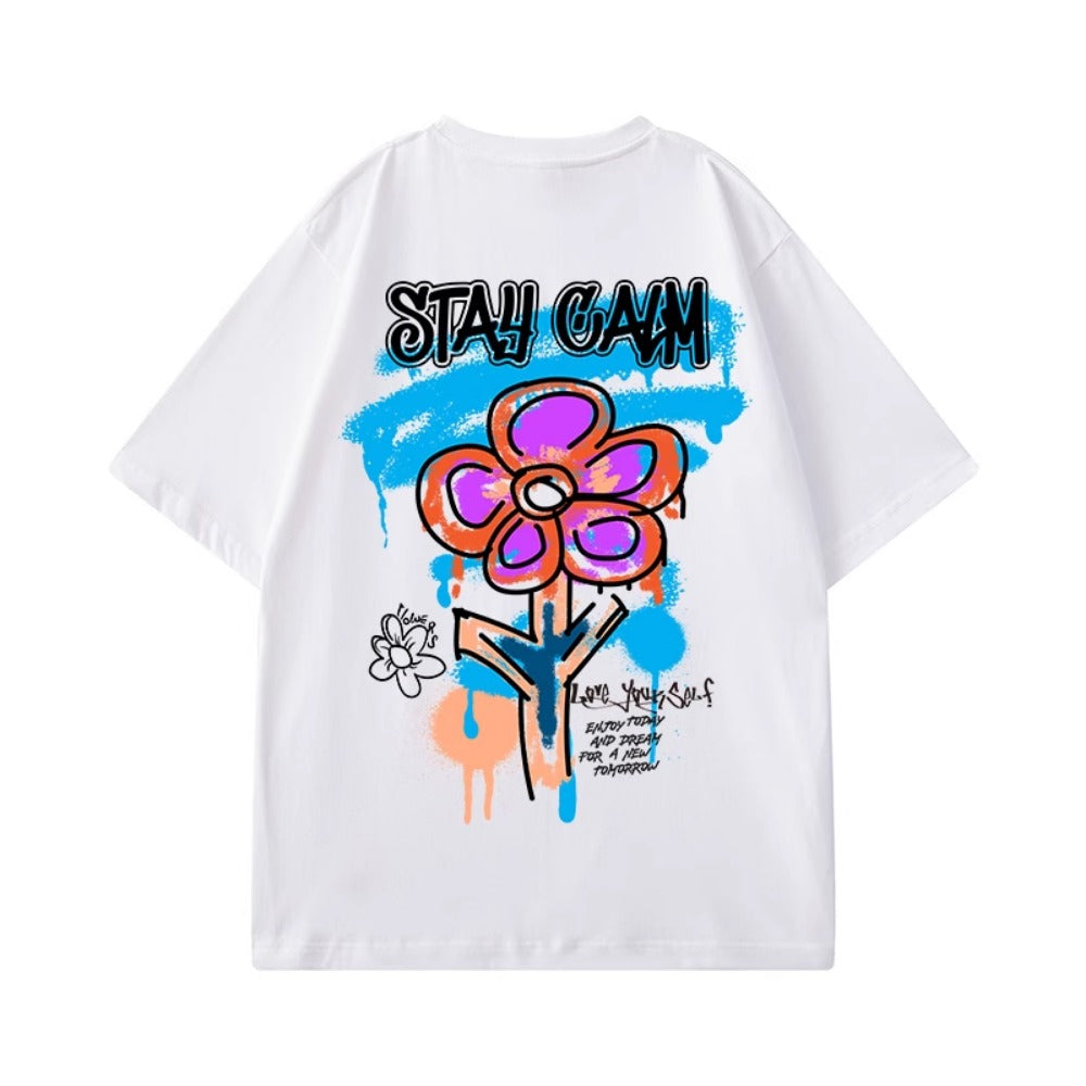 Street Philanthropist Flower Graffiti Short Sleeve T-Shirt