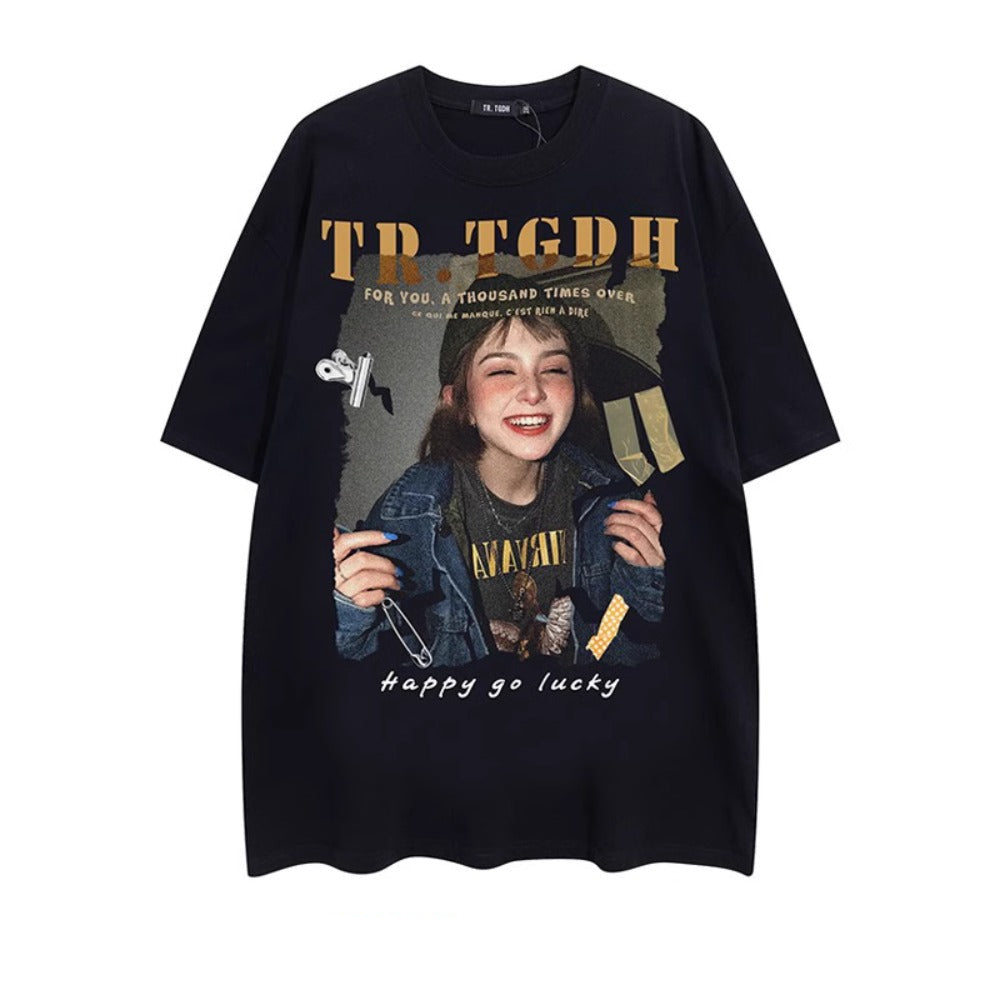 Street Philanthropist Trendy Brand Printed Retro Casual Loose Short Sleeve T-Shirt