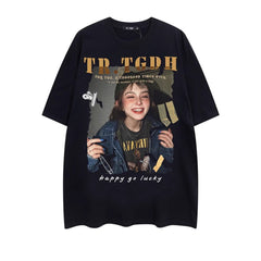 Street Philanthropist Trendy Brand Printed Retro Casual Loose Short Sleeve T-Shirt Details