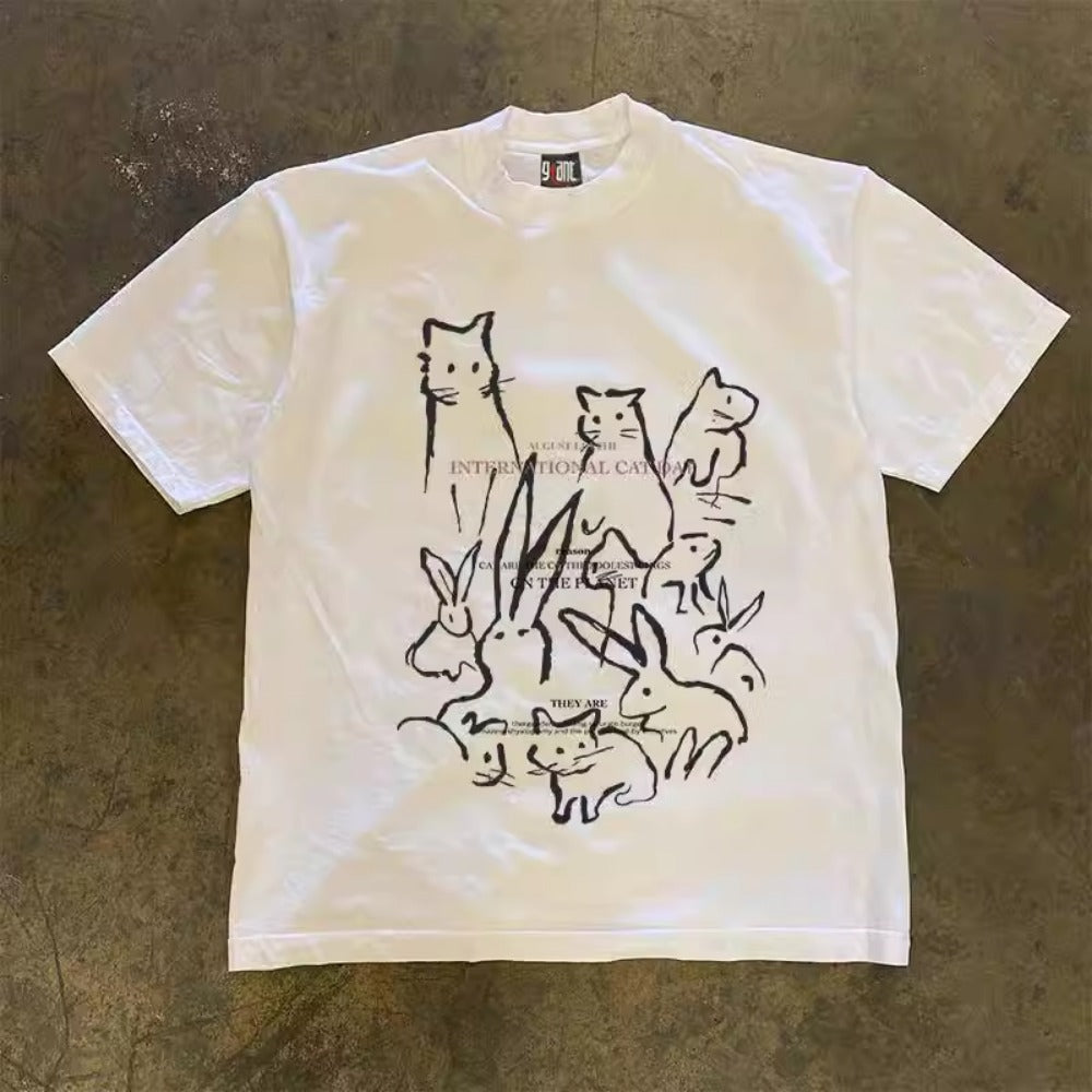 Street Philanthropist Cat And Rabbit T-Shirt