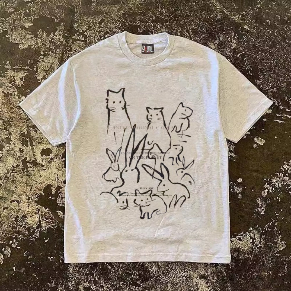 Street Philanthropist Cat And Rabbit T-Shirt
