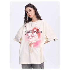 Street Philanthropist Vintage Street Rose Trend Loose Casual Versatile Short Sleeve T-Shirt Details