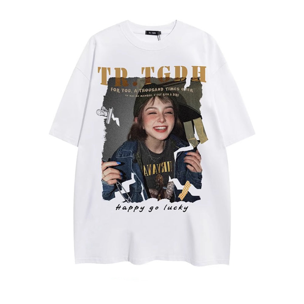 Street Philanthropist Trendy Brand Printed Retro Casual Loose Short Sleeve T-Shirt