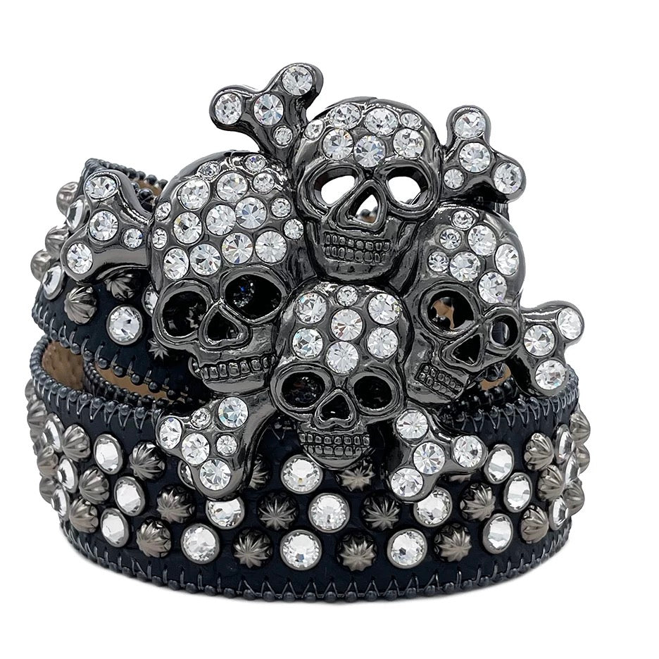 LoopStone Luxury® Rule the Night — Rhinestone Skull Belt