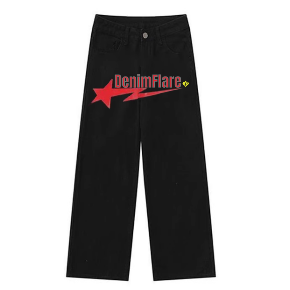 DF| Glitter Star Fragment Print Jeans