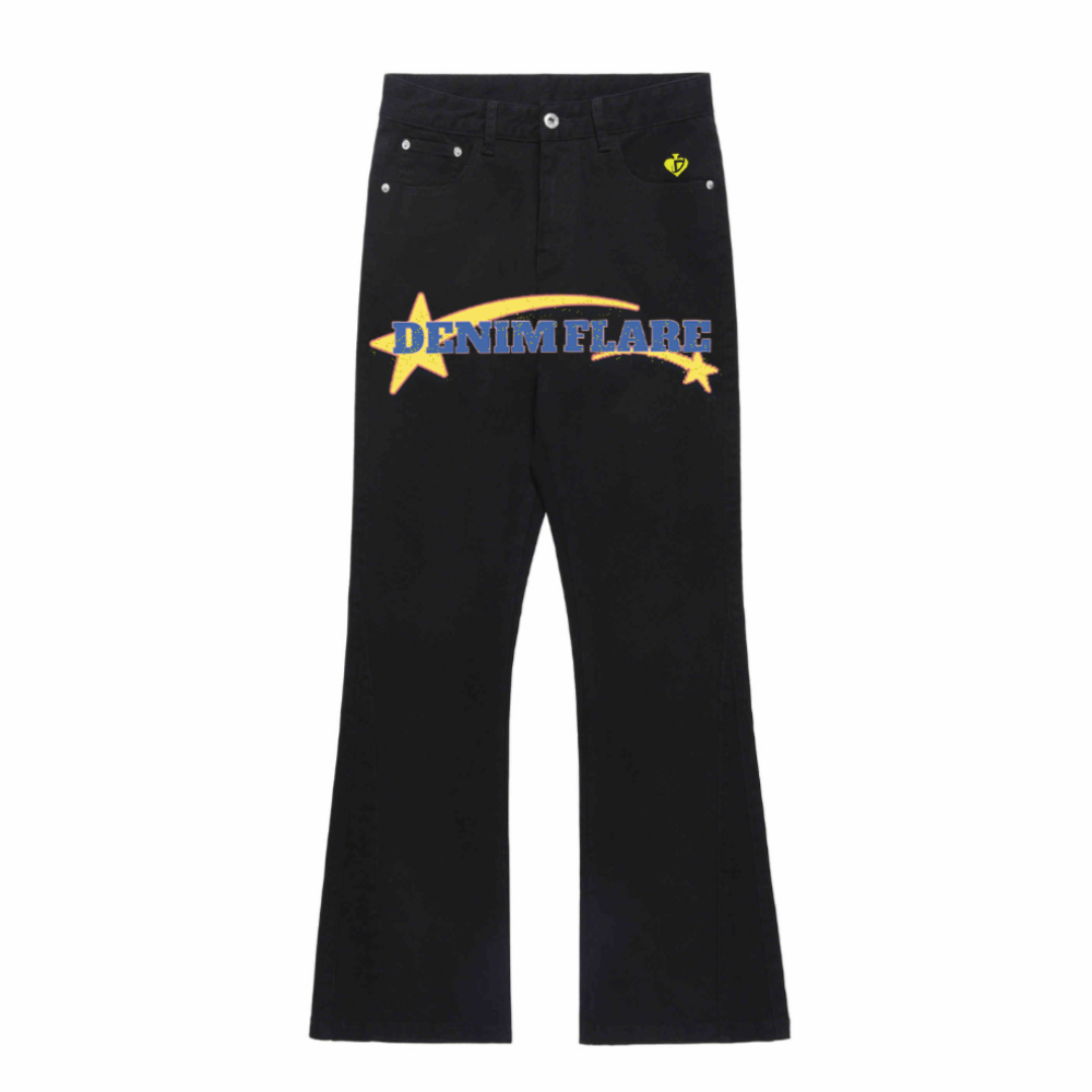 DF| Yellow Star Letter Print Jeans