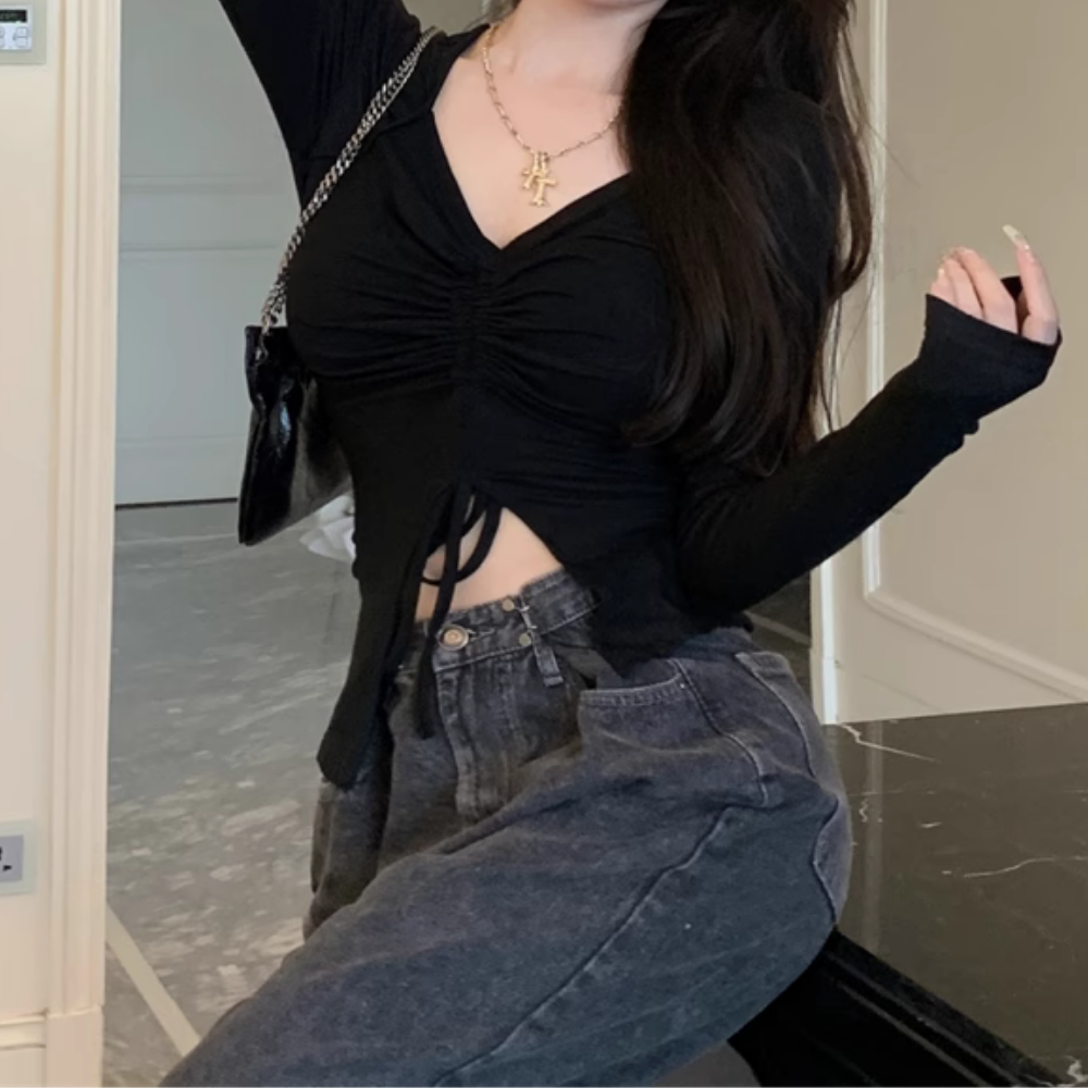 Women's Sexy Solid Color V Neck Long Sleeves